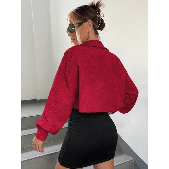 Minimalist Drop Shoulder Crop Corduroy Jacket shacket coat - Picture 10 of 11